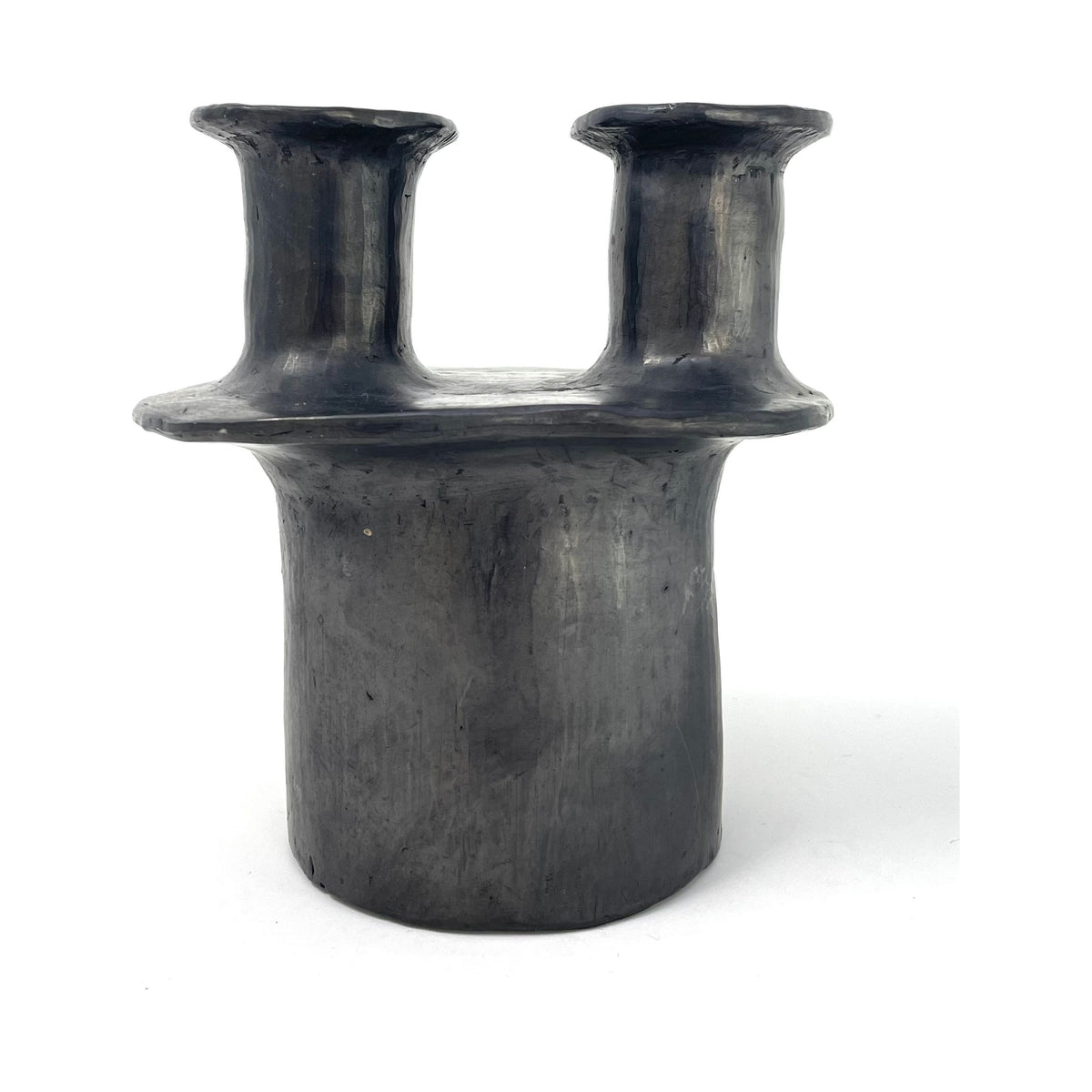 Vintage Barro Negro 2-Neck Candelabra/Candleholder from Oaxaca, Mexico - 5.5" H X 5.5" W