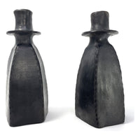 Pair of Vintage Barro Negro Black Candle Holders from Oaxaca, Mexico - 8.25" H X 3.75" Diam.