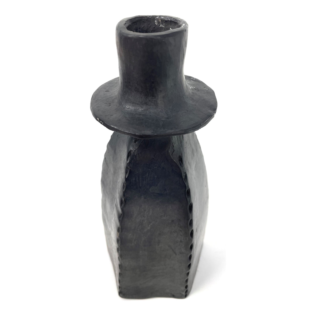 Pair of Vintage Barro Negro Black Candle Holders from Oaxaca, Mexico - 8.25" H X 3.75" Diam.