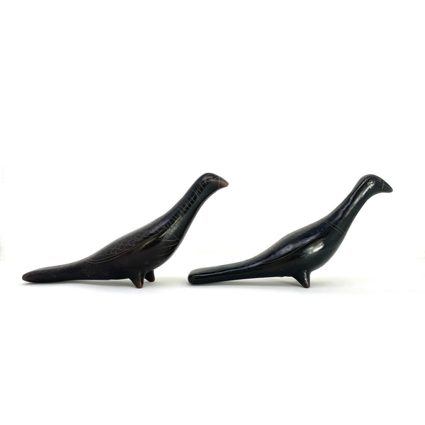 Pair of Vintage Oaxacan Barro Negro Vintage Doves from Mexico - 6" H X 9" L X 2.5" W