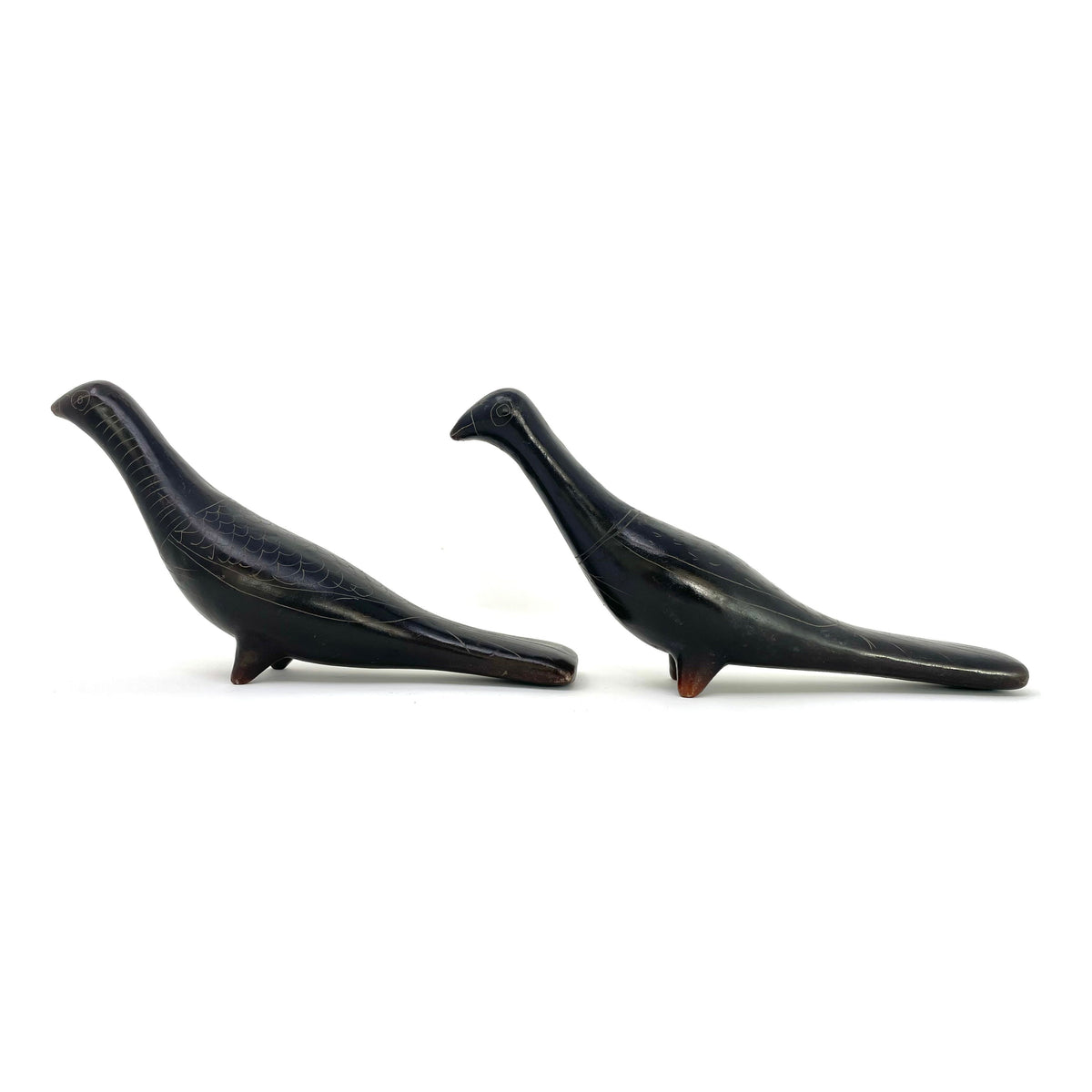 Pair of Vintage Oaxacan Barro Negro Vintage Doves from Mexico - 6" H X 9" L X 2.5" W