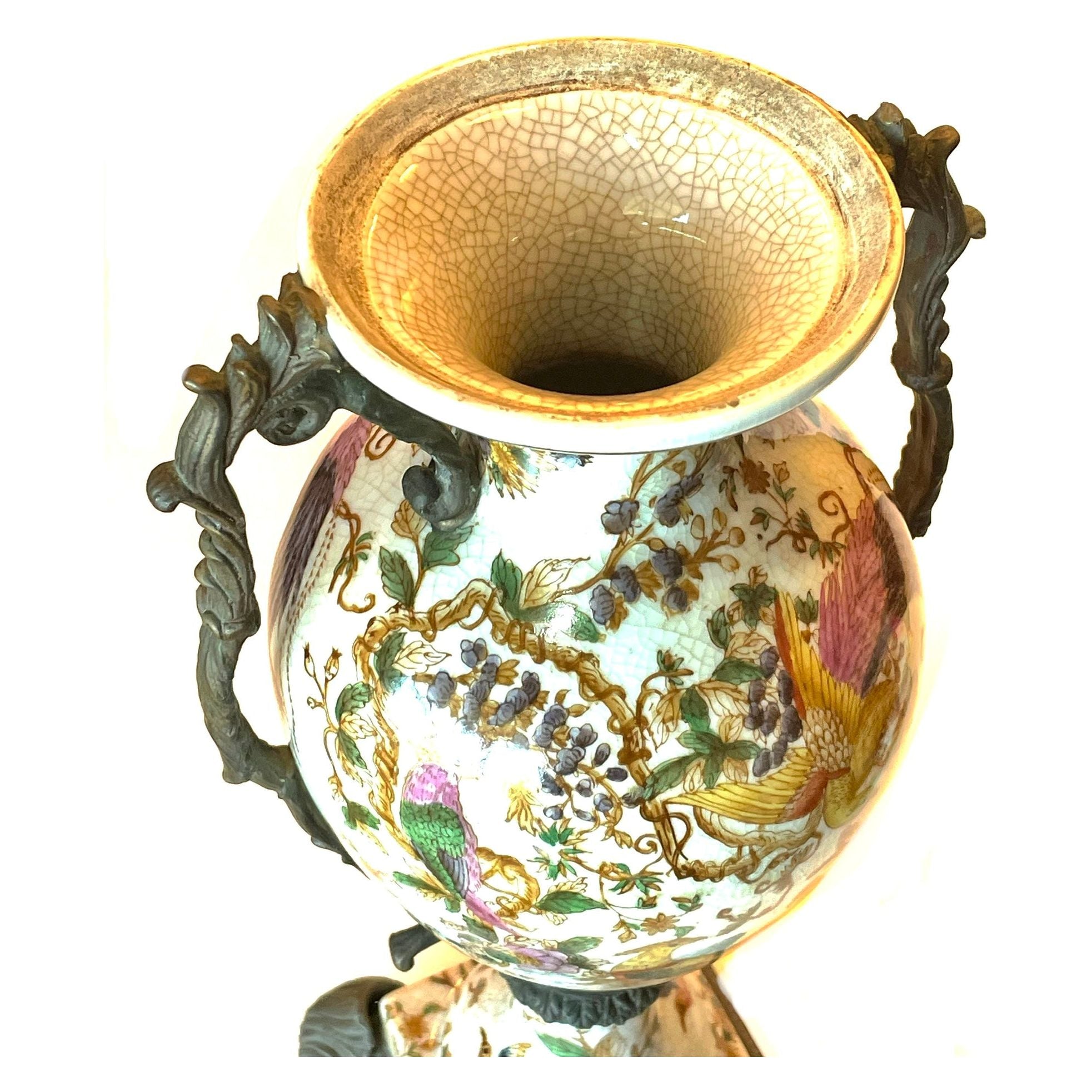Pair of Vintage Wong Lee Porcelain and Bronze Vases with Lids - 17