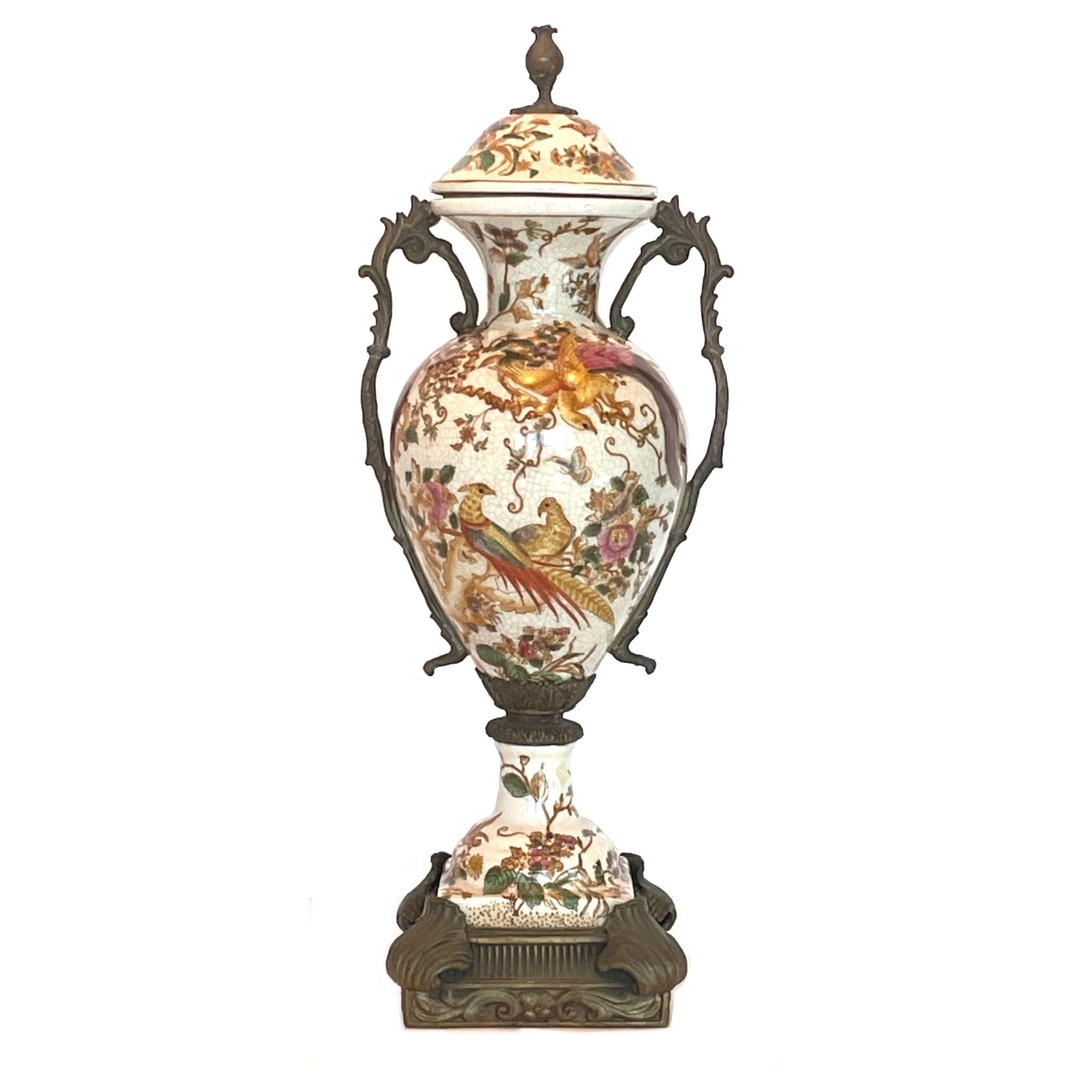Pair of Vintage Wong Lee Porcelain and Bronze Vases with Lids - 17