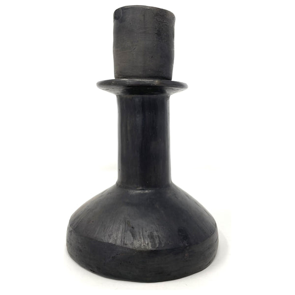 Vintage Barro Negro Black Candle Holder from Oaxaca, Mexico - 8" H X 5" Diam.