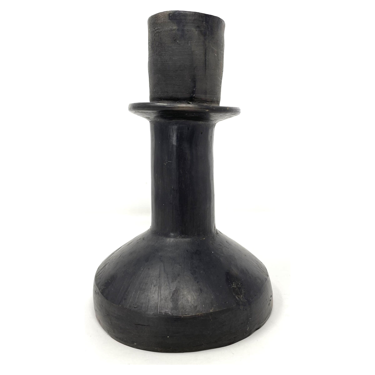 Vintage Barro Negro Black Candle Holder from Oaxaca, Mexico - 8" H X 5" Diam.