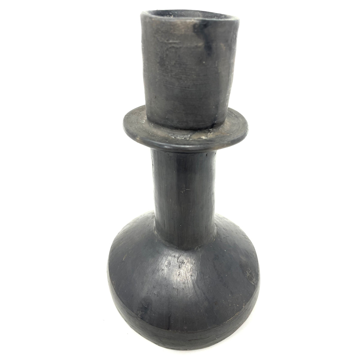 Vintage Barro Negro Black Candle Holder from Oaxaca, Mexico - 8" H X 5" Diam.