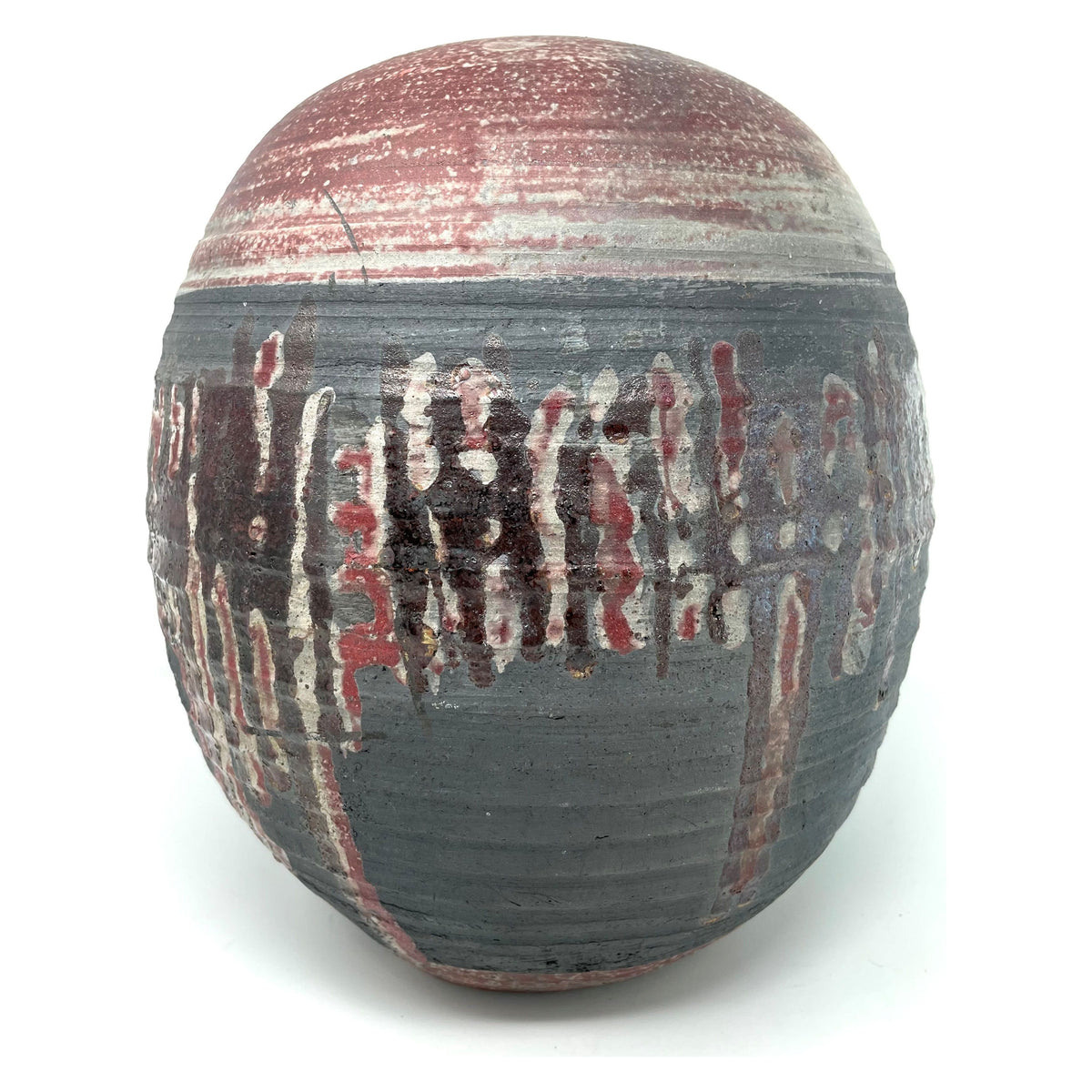 John Brough Miller Red/Burgundy Vintage Studio Pottery, Signed - 11.25" H X 9.5" Diam.