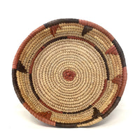 Vintage Botswana Basket with Terracotta and Black Designs Measuring 9.5 Inches Diameter by 3 Inches Tall