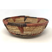 Vintage Botswana Basket with Terracotta and Black Designs Measuring 9.5 Inches Diameter by 3 Inches Tall