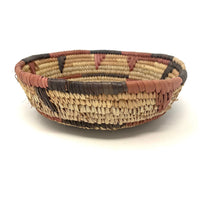 Vintage Botswana Basket with Terracotta and Black Designs Measuring 9.5 Inches Diameter by 3 Inches Tall