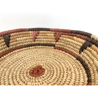 Vintage Botswana Basket with Terracotta and Black Designs Measuring 9.5 Inches Diameter by 3 Inches Tall