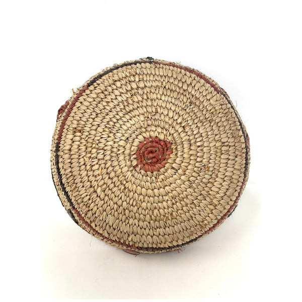 1970s Botswana Basket with Terracotta & Black Designs - 9.5" Diam. X 3" H