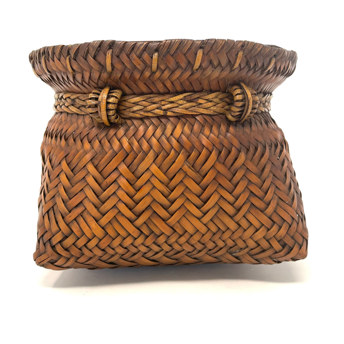 Intricately Woven Snail Basket Measuring 6 Inches Tall by 8 Inches Diameter with Brown Patina from the Philippines