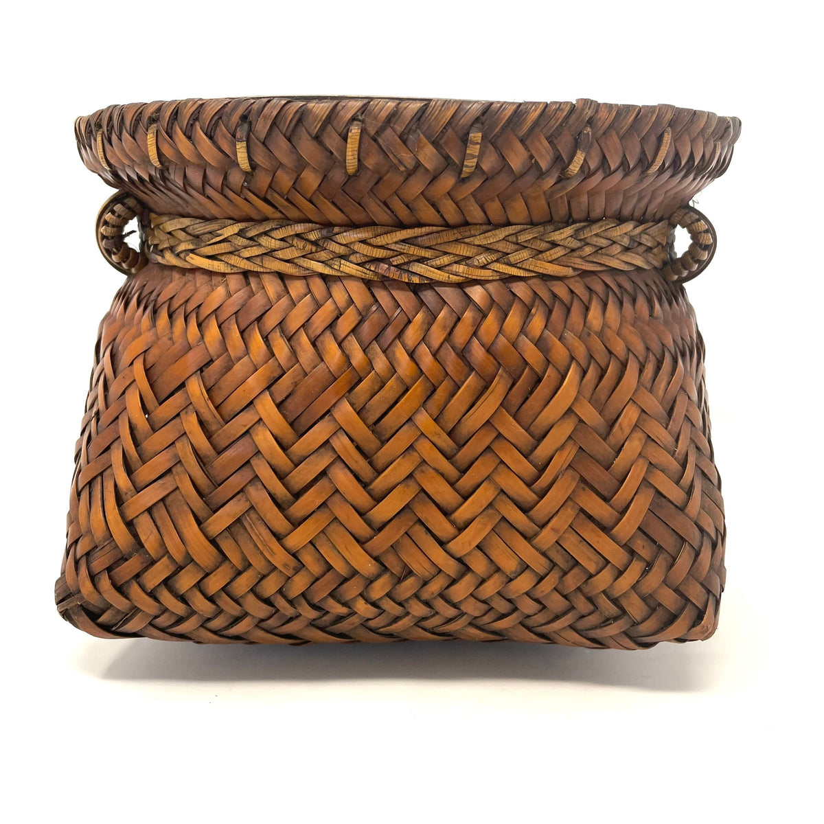 Intricately Woven Snail Basket Measuring 6 Inches Tall by 8 Inches Diameter with Brown Patina from the Philippines