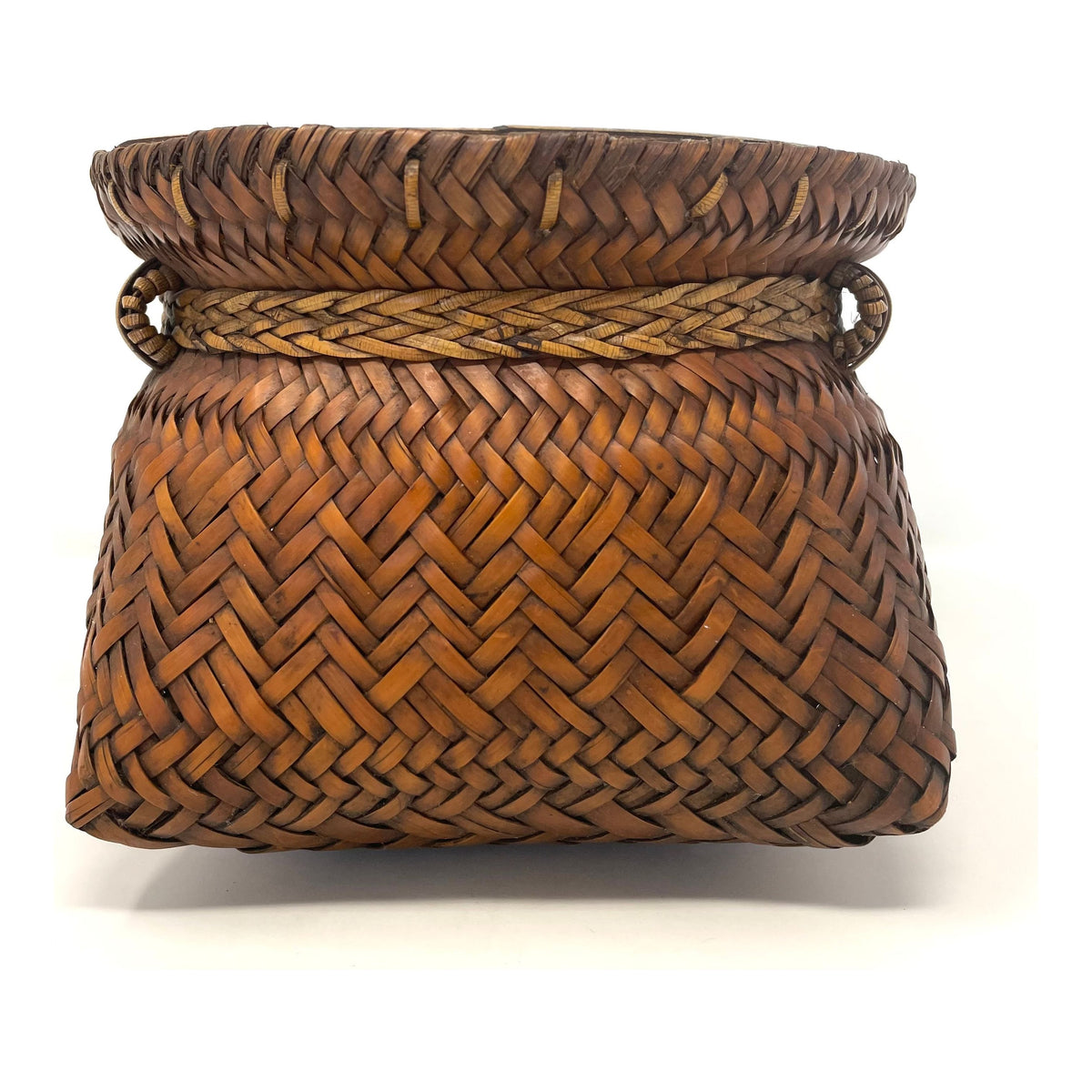 Intricately Woven Snail Basket Measuring 6 Inches Tall by 8 Inches Diameter with Brown Patina from the Philippines