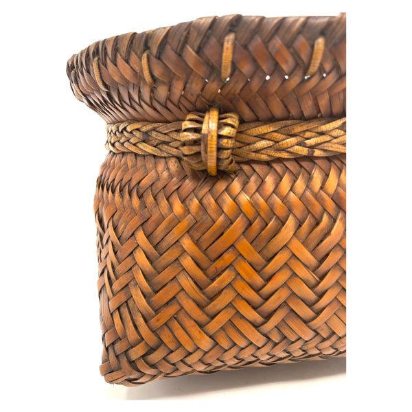 Intricately Woven Snail Basket Measuring 6 Inches Tall by 8 Inches Diameter with Brown Patina from the Philippines