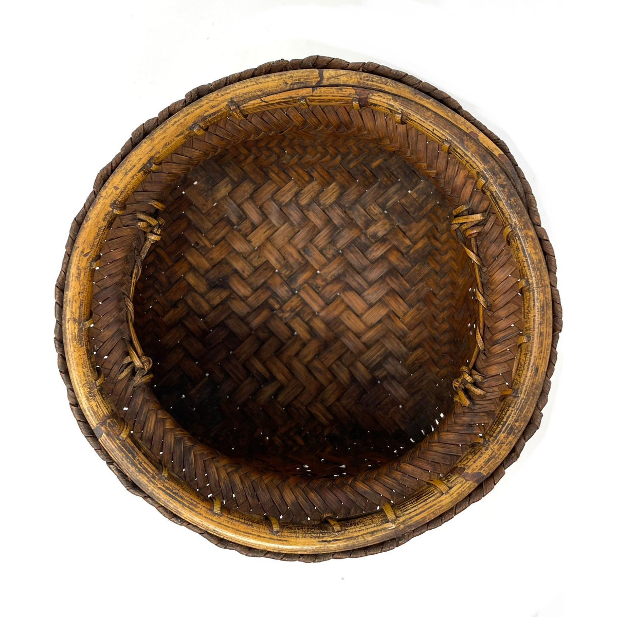 Intricately Woven Snail Basket Measuring 6 Inches Tall by 8 Inches Diameter with Brown Patina from the Philippines