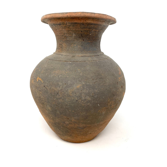 Chinese Ming Dynasty Gray & Rust Martaban Pot - 9" H X 7.5" Diam.