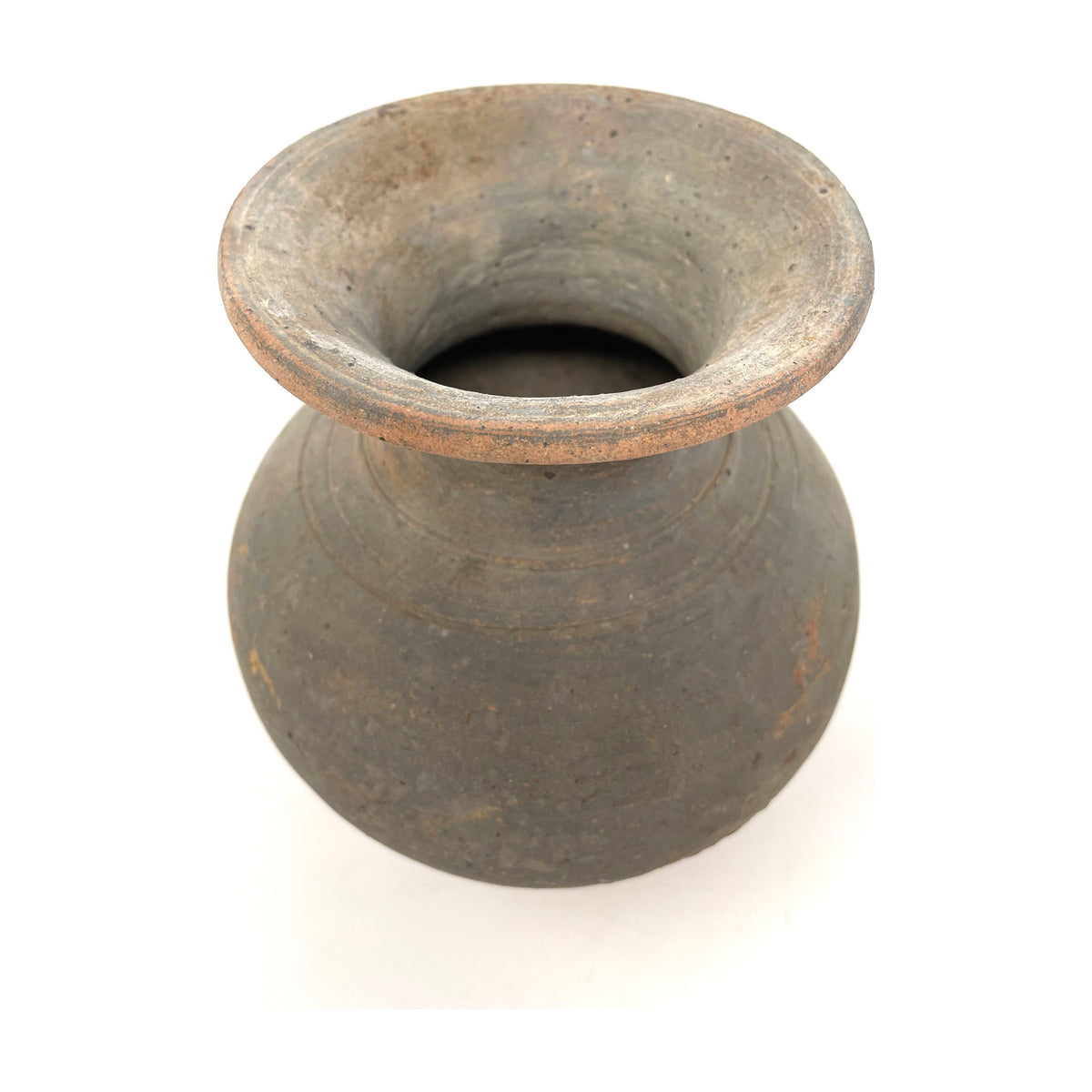 Chinese Ming Dynasty Gray & Rust Martaban Pot - 9" H X 7.5" Diam.