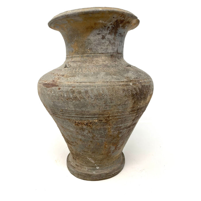 Large Ban Chiang Incised Grey-Ware Vase-Shaped Pottery Vessel. 