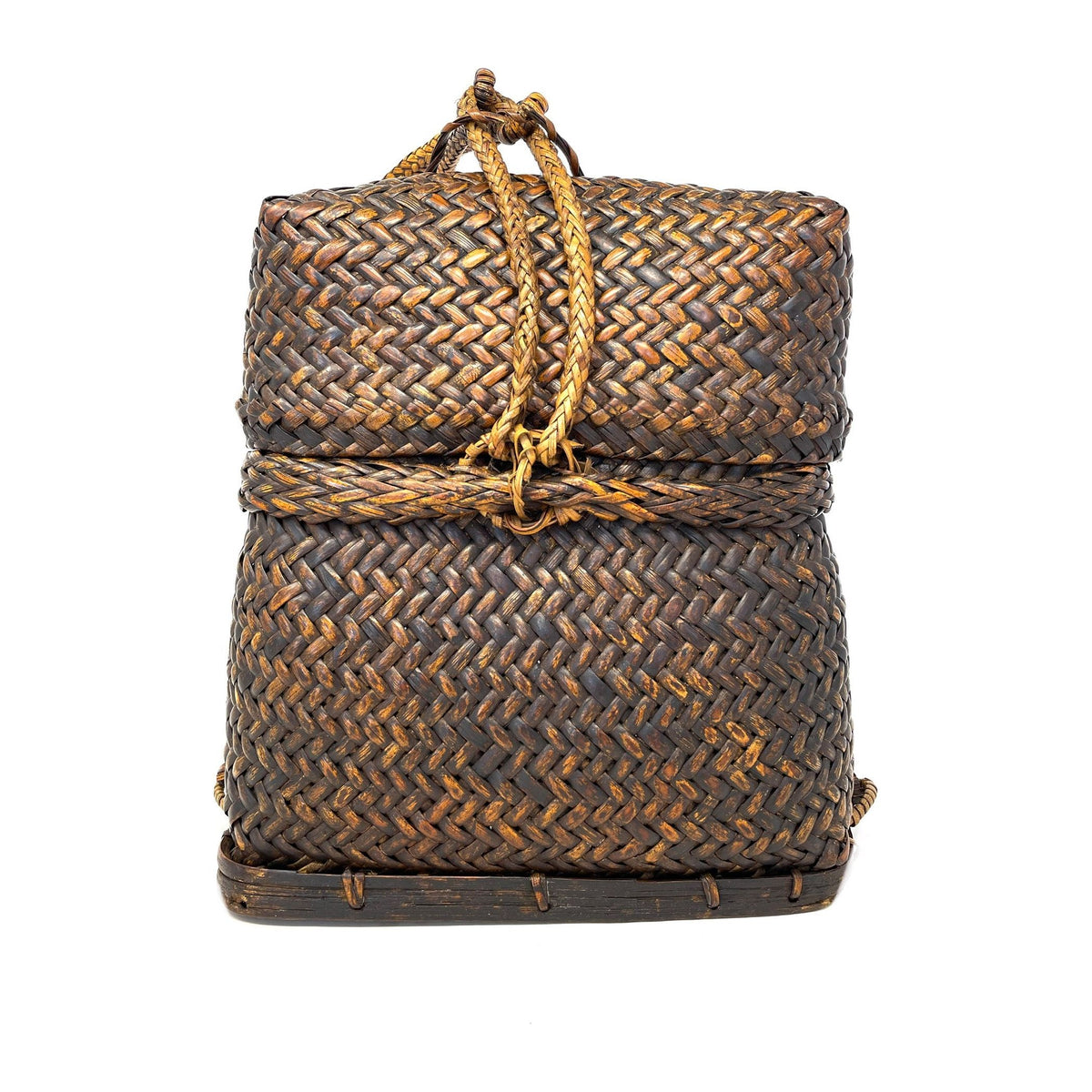 Intricately Woven Vintage Lidded Backpack from the Philippines