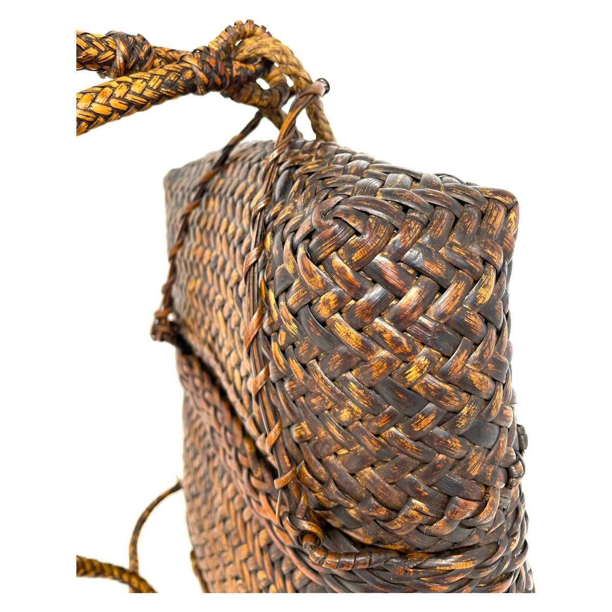 Intricately Woven Vintage Lidded Backpack from the Philippines