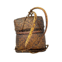 Intricately Woven Vintage Lidded Backpack from the Philippines