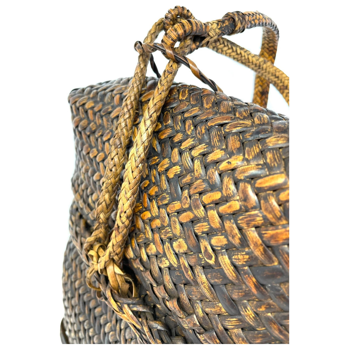 Intricately Woven Vintage Lidded Backpack from the Philippines