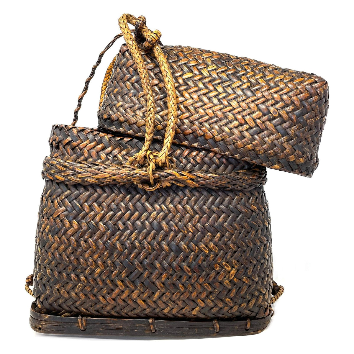 Intricately Woven Vintage Lidded Backpack from the Philippines