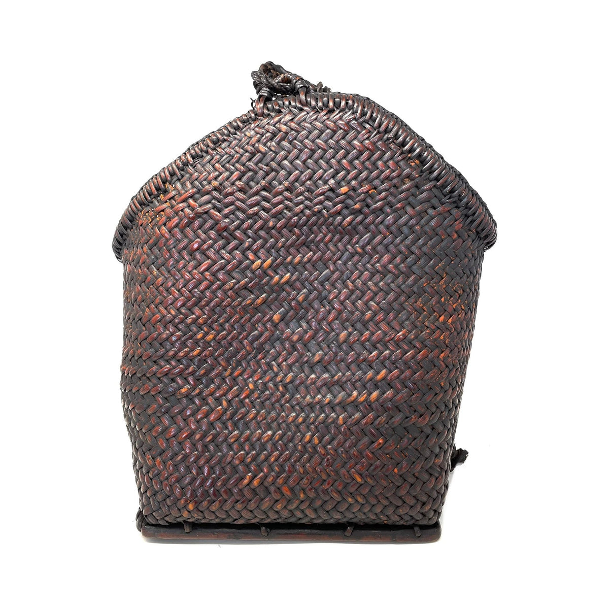 Vintage Woven Bamboo Shoulder Bag with Dark Brown Patina from the Philippines