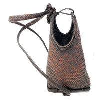 Vintage Woven Bamboo Shoulder Bag with Dark Brown Patina from the Philippines