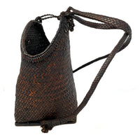 Vintage Woven Bamboo Shoulder Bag with Dark Brown Patina from the Philippines