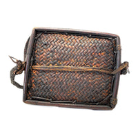 Vintage Woven Bamboo Shoulder Bag with Dark Brown Patina from the Philippines