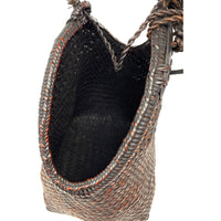 Vintage Woven Bamboo Shoulder Bag with Dark Brown Patina from the Philippines