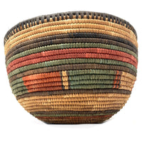 Vintage Nigerian Hausa Multi-Colored Coiled Basket Measuring 9.5 Inches Diameter by 6 Inches Tall