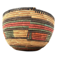 Vintage Nigerian Hausa Multi-Colored Coiled Basket Measuring 9.5 Inches Diameter by 6 Inches Tall