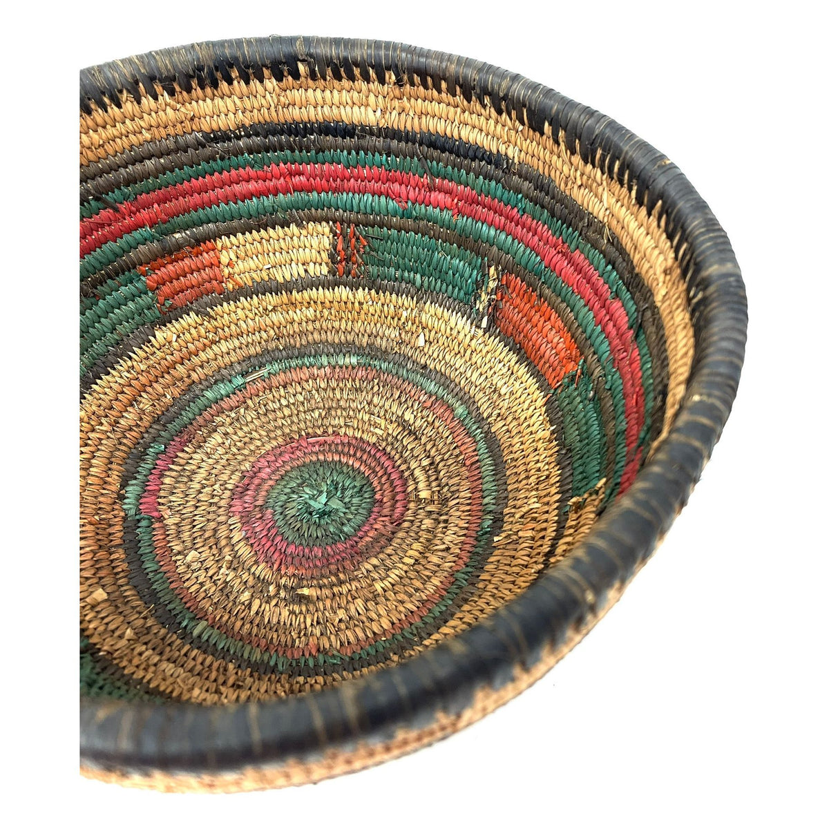 Vintage Nigerian Hausa Multi-Colored Coiled Basket Measuring 9.5 Inches Diameter by 6 Inches Tall