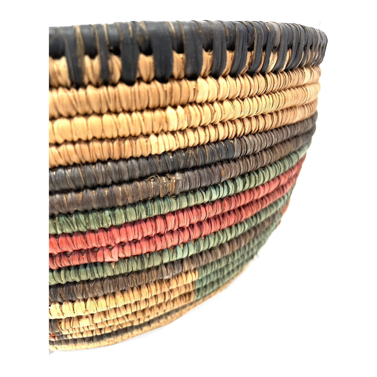 Vintage Nigerian Hausa Multi-Colored Coiled Basket Measuring 9.5 Inches Diameter by 6 Inches Tall