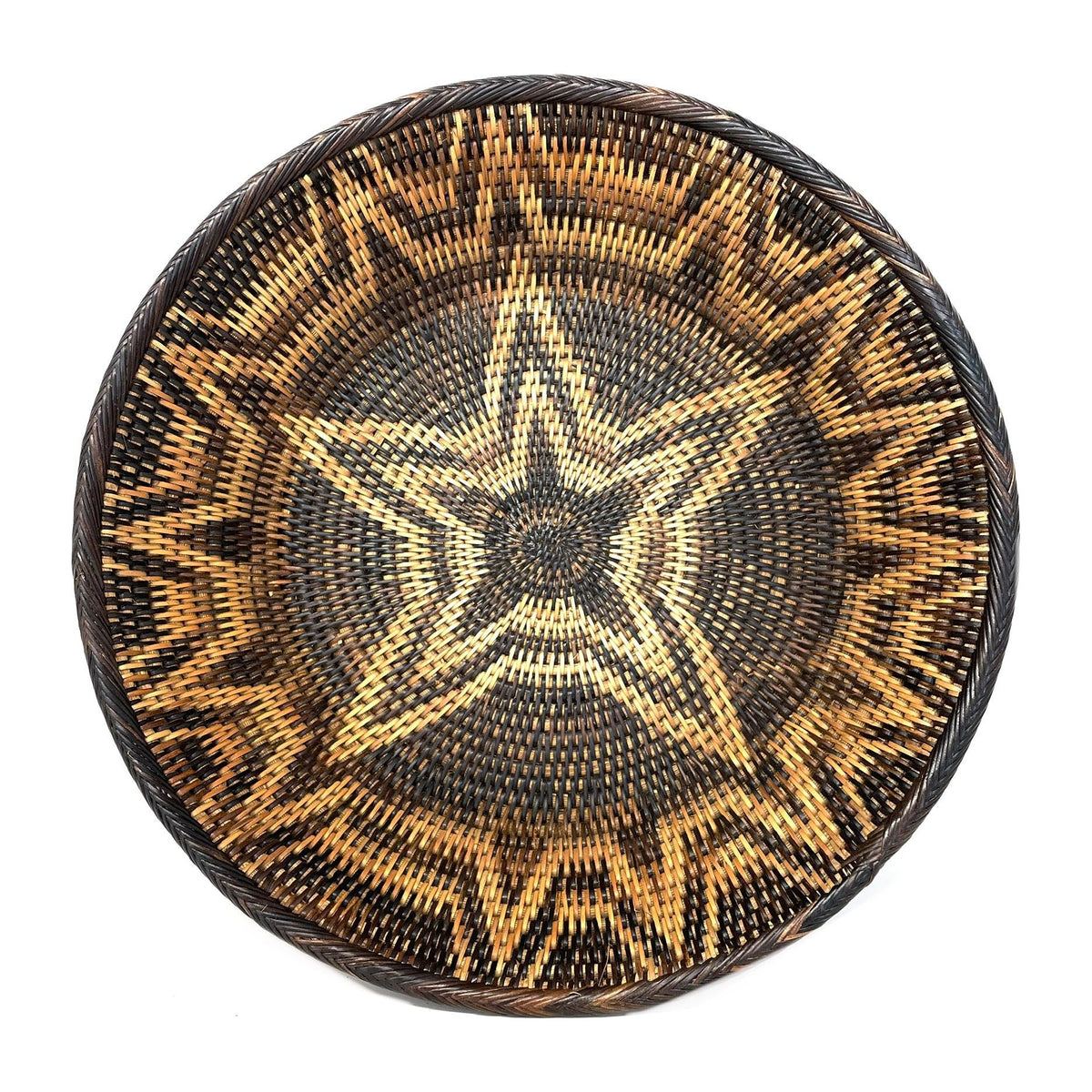 Philippine Iraya Round Bowl/Basket Tray with Star Pattern - 13.5" Diam. X 3" H