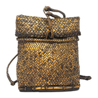 Vintage Woven Lidded Backpack with Natural Buff and Brown Patina from the Philippines