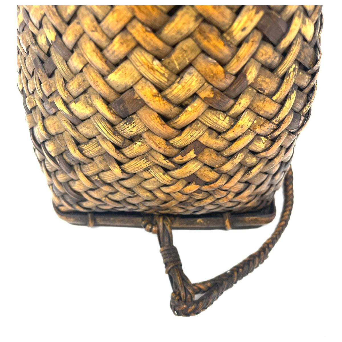 Vintage Woven Lidded Backpack with Natural Buff and Brown Patina from the Philippines