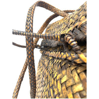 Vintage Woven Lidded Backpack with Natural Buff and Brown Patina from the Philippines