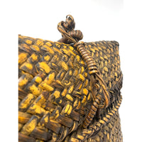 Vintage Woven Lidded Backpack with Natural Buff and Brown Patina from the Philippines