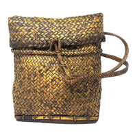 Vintage Woven Lidded Backpack with Natural Buff and Brown Patina from the Philippines