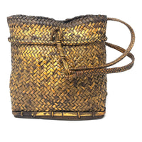 Vintage Woven Lidded Backpack with Natural Buff and Brown Patina from the Philippines