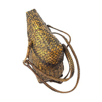 Vintage Woven Lidded Backpack with Natural Buff and Brown Patina from the Philippines