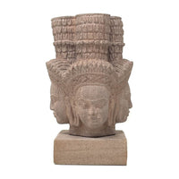 Hand-Carved Cambodian Pink Sandstone Head of Brahma - 6.5" H X 4" W X 4" D