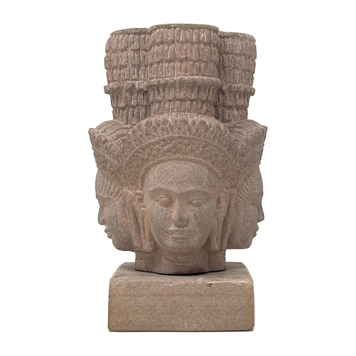 Hand-Carved Cambodian Pink Sandstone Head of Brahma - 6.5" H X 4" W X 4" D