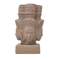 Hand-Carved Cambodian Pink Sandstone Head of Brahma - 6.5" H X 4" W X 4" D