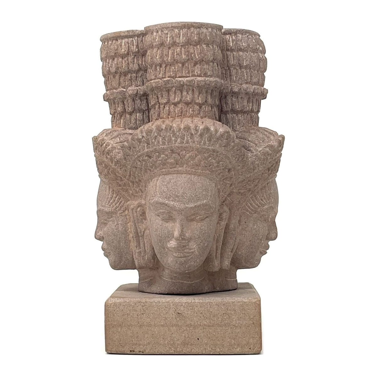 Hand-Carved Cambodian Pink Sandstone Head of Brahma - 6.5" H X 4" W X 4" D